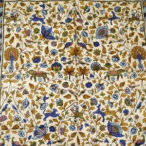 Vintage Liberty 100% Silk Fabric Art Nouveau Print Peacock Floral Teal Scarf